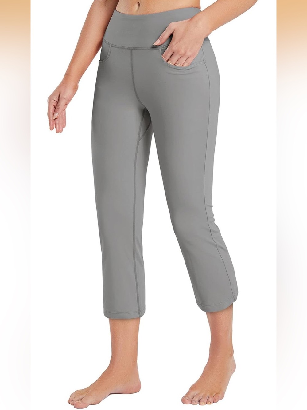 Baleaf Women's Capri Yoga Pants Casual Pull On Stretch Capri, Frost Gray, 2X